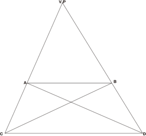 点AD と点BC を繋ぎ、｢台形」の中心を求めます。